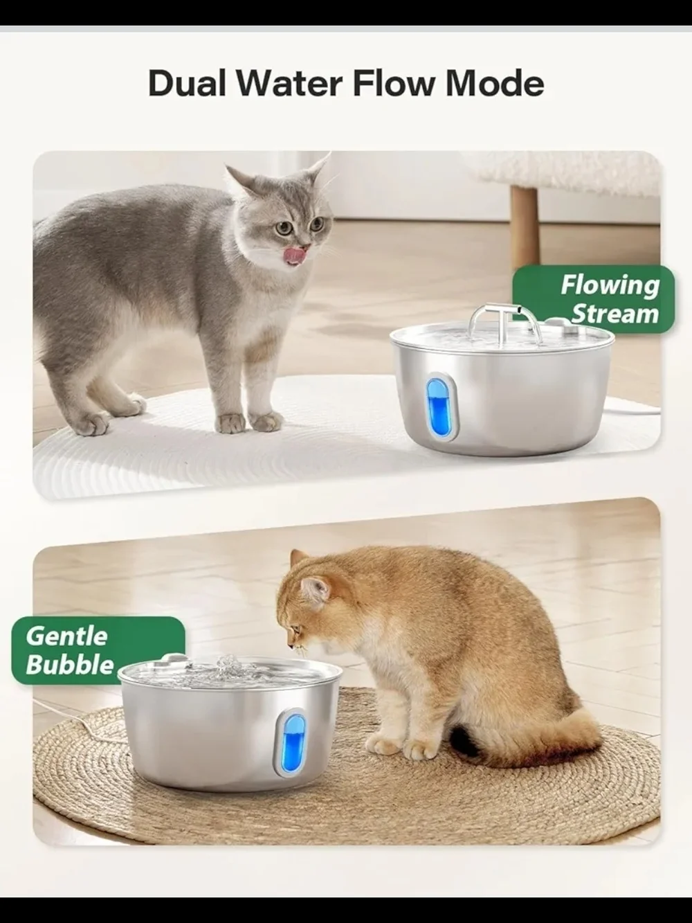 DIANU Stainless Steel Automatic Cat Water Fountain - 3.2L/108oz Pet Fountain